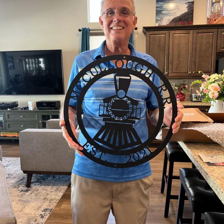 Personalized Metal Train Sign shown with custom text in Black